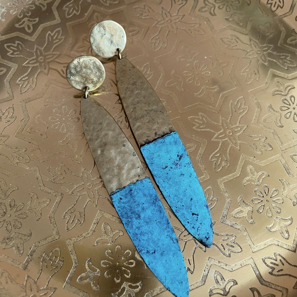 Anthro Lena Bernard Patina Drop Brass Earrings